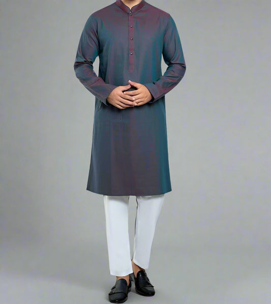 Men's Aqua color Slim Fit Panjabi/Kurta